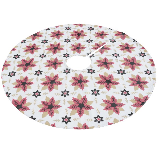 Poinsettias Fleece Tree Skirt (Angled)