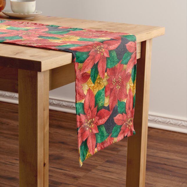 Poinsettias Floral Christmas Holiday Medium Table Runner (In Situ)