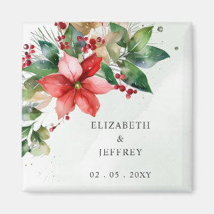 Poinsettias Floral Winter Christmas Wreath Wedding Magnet