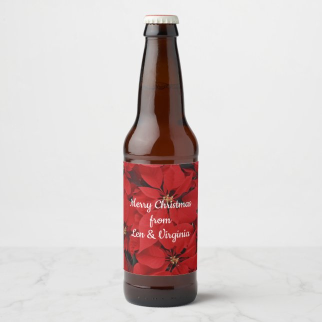 Poinsettias for Christmas, template. Beer Bottle Label (Front)