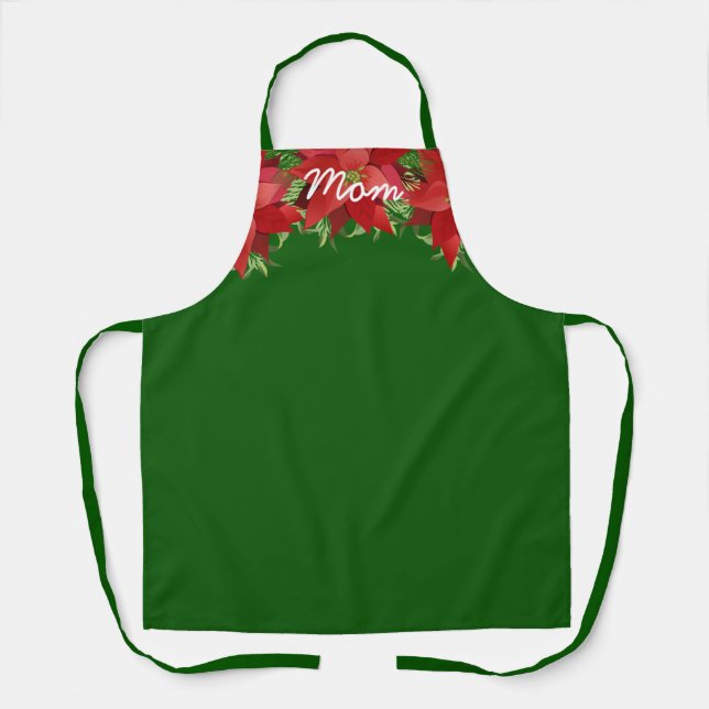 Poinsettias Green Personalised Apron (Front)