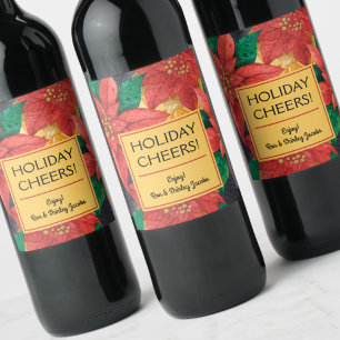 Poinsettias Holiday Christmas Floral Wine Label