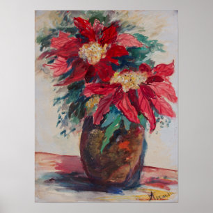 Poinsettias in a Brown Vase Poster