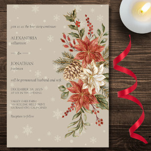 Poinsettias in Snow Wedding Invitation