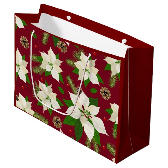 Poinsettias Large Gift Bag (Front Angled)
