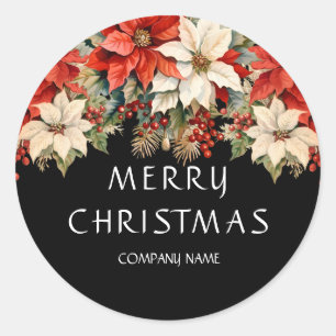 Poinsettias Merry Christmas Classic Round Sticker