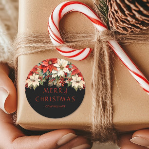 Poinsettias Merry Christmas Classic Round Sticker