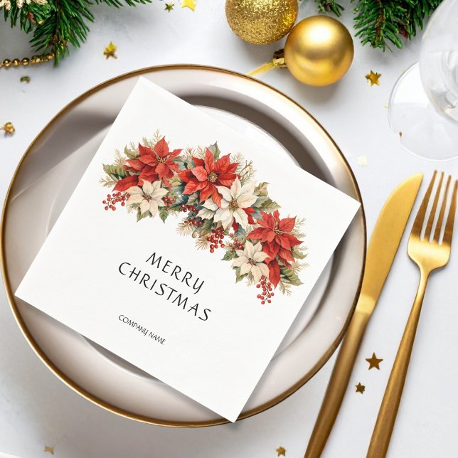 Poinsettias Merry Christmas  Napkin (Creator Uploaded)