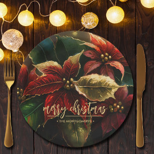 Poinsettias Merry Christmas Paper Plate