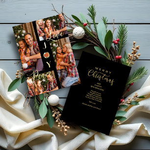 Poinsettias Minimalist Modern 4 Photos Collage Foil Holiday Card