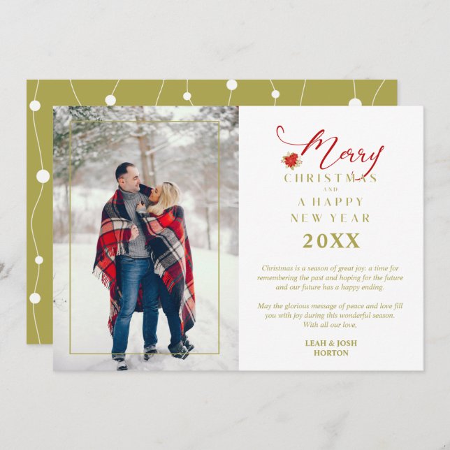 Poinsettias Modern Chic Merry Christmas Photo  Holiday Card (Front/Back)