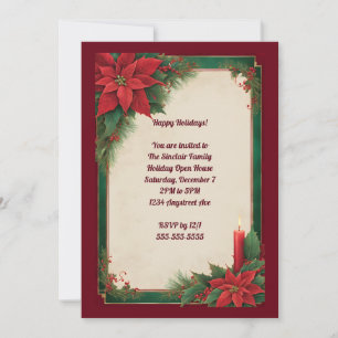 Poinsettias on Green and Red Christmas Party Invitation