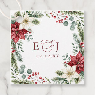 Poinsettias Pinecones Botanical Christmas Wedding Favour Tags