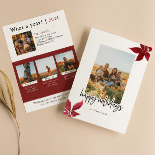 Poinsettias What a Year Year in Review 3 kids Holiday Card