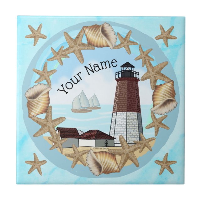 Point Judith Lighthouse  Ceramic Tile (Front)