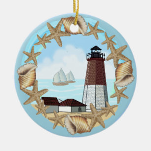 Point Judith lighthouse Ceramic Tree Decoration