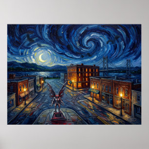 Point Pleasant Mothman Starry Night Landscape Poster