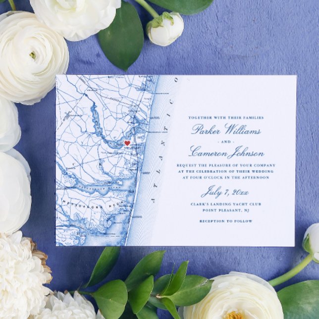 Point Pleasant New Jersey Map Elegant Navy Wedding Invitation (Point Pleasant NJ Map Wedding Invitation in Elegant Navy Blue from Coastal Map Designs)