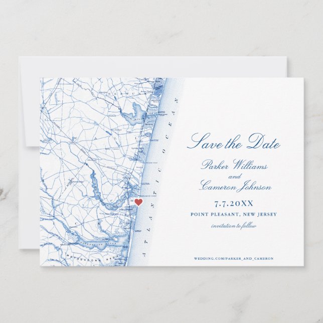 Point Pleasant New Jersey Map Elegant Script Save The Date (Front)