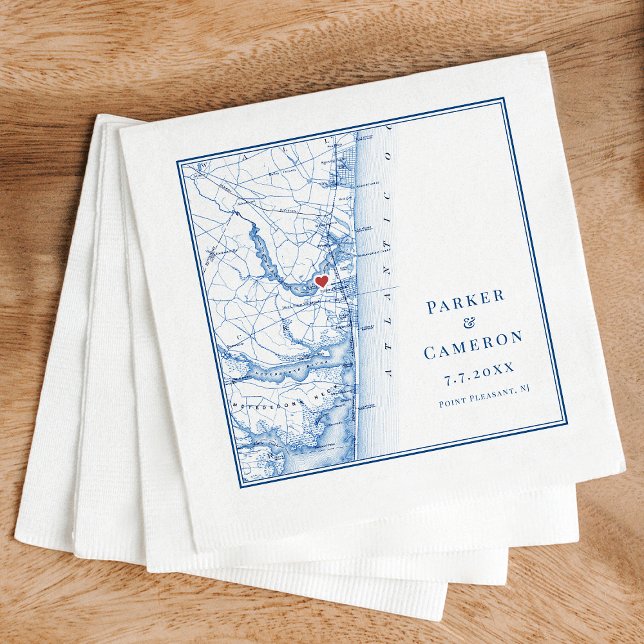 Point Pleasant New Jersey Map Elegant Wedding Napkin (Point Pleasant NJ Map Wedding Cocktail Napkins in elegant navy blue from Coastal Map Designs)