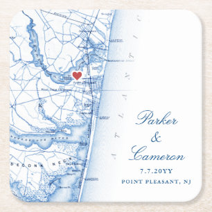 Point Pleasant NJ Map Wedding Favour Navy Blue Square Paper Coaster