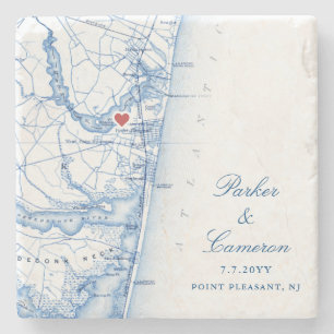 Point Pleasant NJ Map Wedding Favour Navy Blue Stone Coaster