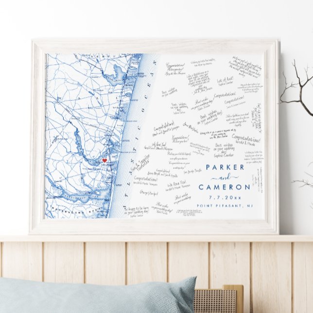 Point Pleasant NJ Wedding Map Guest Book Poster (Point Pleasant NJ Map Wedding guest book poster in modern navy blue from Coastal Map Designs)