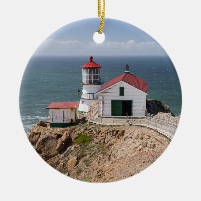 Point Reyes Lighthouse, Marin County, California Ceramic Ornament (Front)