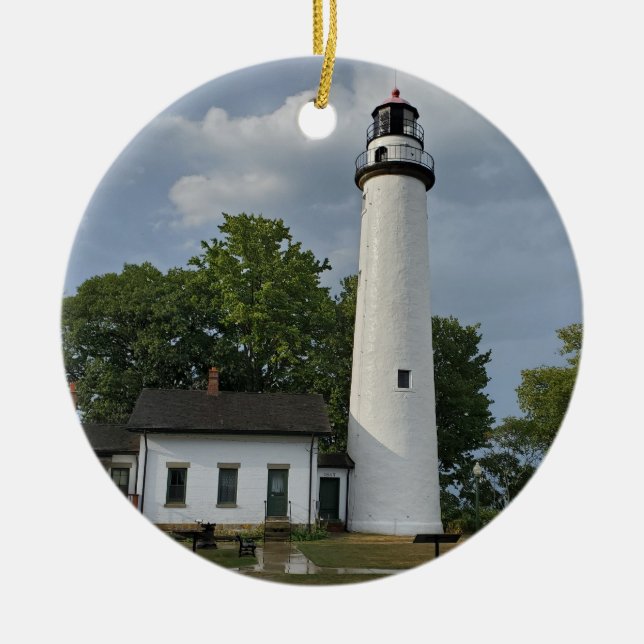 Pointe Aux Barques Lighthouse Ceramic Ornament (Front)