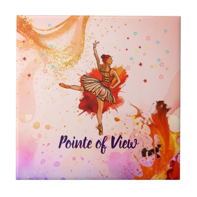 Pointe of View | Vibrant Ballerina Art  Ceramic Tile (Front)