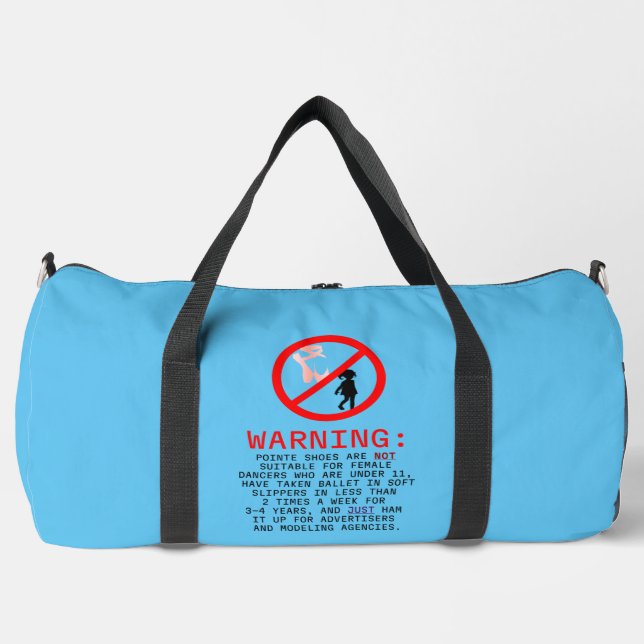 Pointe Shoes Warning Sky Blue Duffle Bag (Front)