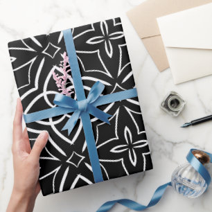 Pointed Blooms, Black and white Wrapping Paper