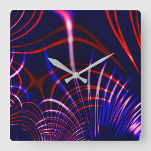 Pointed curves from blue to red and white. Lilac? Square Wall Clock