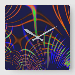 Pointed curves from coral to lime green and blue square wall clock