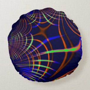 Pointed curves from green to coral and blue round cushion