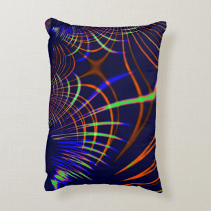 Pointed curves from lime green to coral and blue decorative cushion