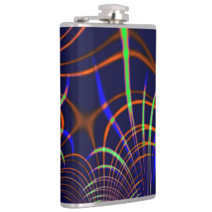 Pointed curves from lime green to coral and blue hip flask