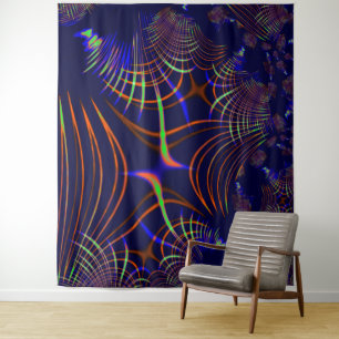 Pointed curves from lime green to coral and blue tapestry