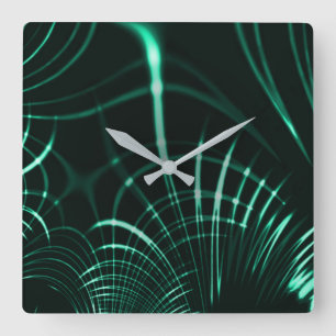 Pointed curves in mix of jungle green and neo mint square wall clock