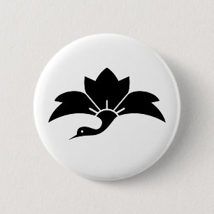 Pointed-leaf crane-shaped rhombic flower 6 cm round badge