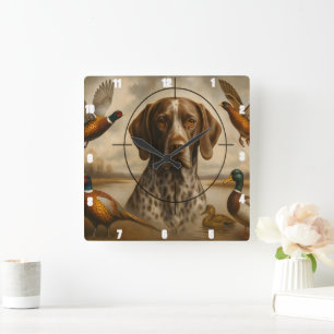 Pointer Bird Dog Hunting Ducks Pheasants Square Wall Clock