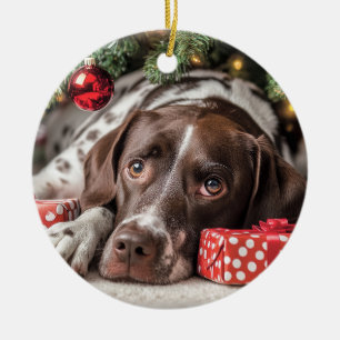 Pointer Christmas Ceramic Ornament