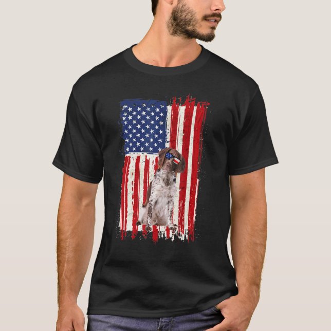 Pointer Dog American Flag Patriotic Independence 4 T-Shirt (Front)