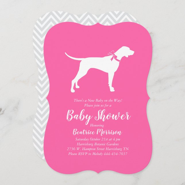 Pointer Dog Baby Shower Girl Pink Invitation (Front/Back)