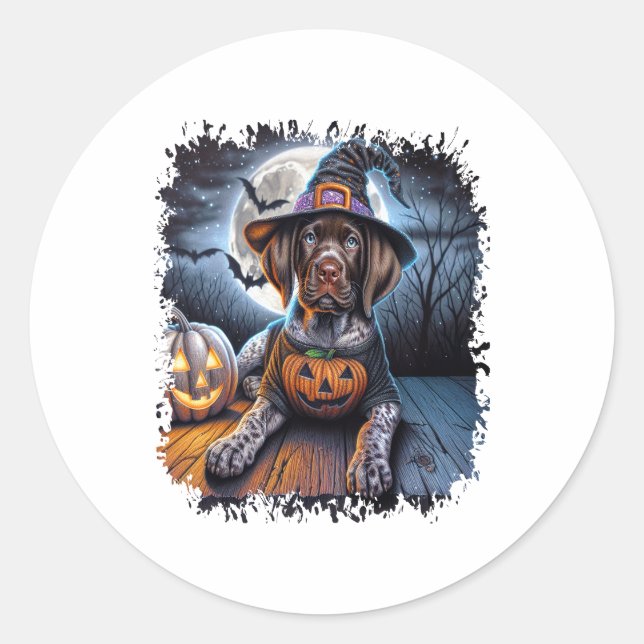 Pointer Dog Halloween Square Classic Round Sticker (Front)