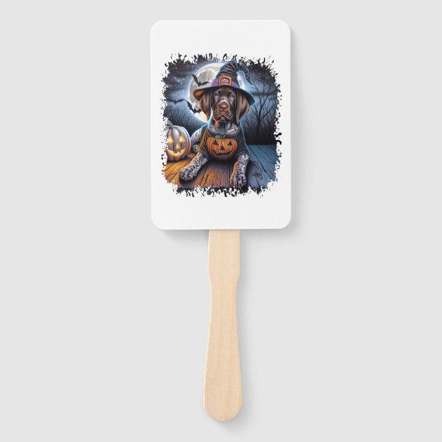 Pointer Dog Halloween Square Hand Fan (Front)
