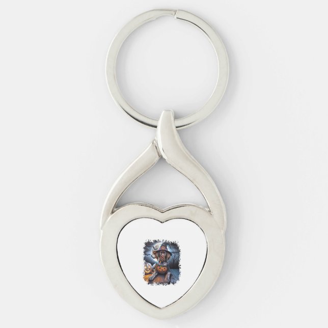 Pointer Dog Halloween Square Key Ring (Front)