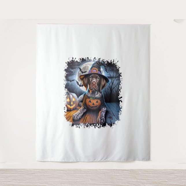 Pointer Dog Halloween Square Tapestry (Front)