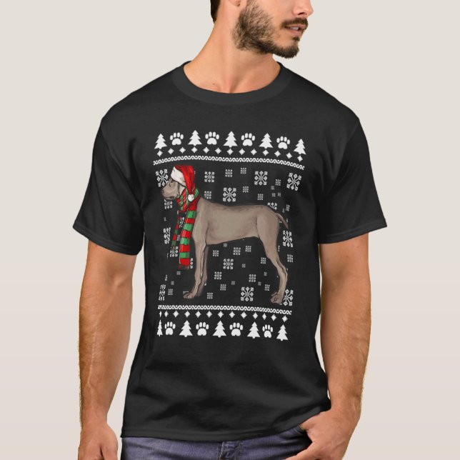 Pointer Dog Santa Hat Xmas Ugly Christmas T-Shirt (Front)