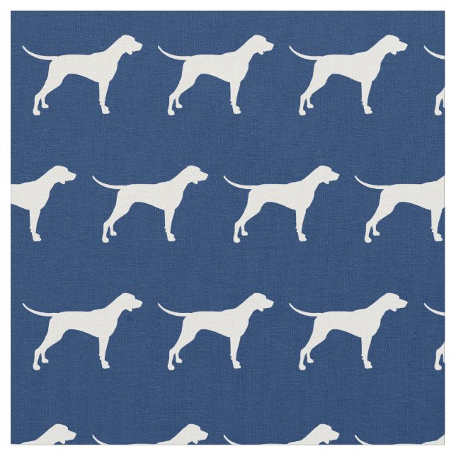 Pointer Dog Silhouette Pet Navy Blue Fabric (Close Up)